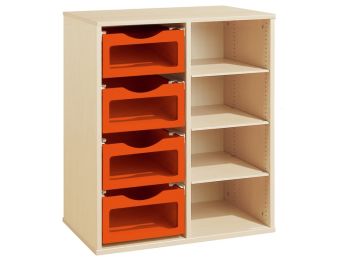 MEUBLE MÉLAMINÉ H: 102 cm - L: 70,5 cm 4 bacs bois sur rails - 3 étagères