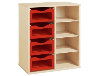 MEUBLE MÉLAMINÉ H: 102 cm - L: 70,5 cm 4 bacs bois sur rails - 3 étagères