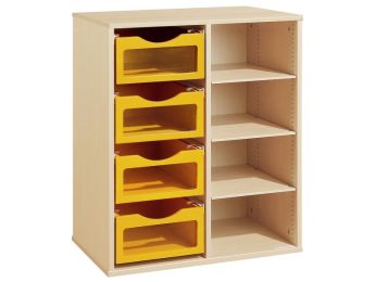 MEUBLE MÉLAMINÉ H: 102 cm - L: 70,5 cm 4 bacs bois sur rails - 3 étagères