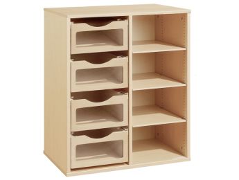 MEUBLE MÉLAMINÉ H: 102 cm - L: 70,5 cm 4 bacs bois sur rails - 3 étagères