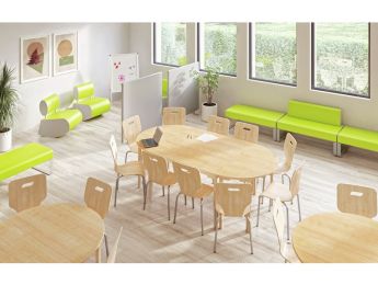 TAVOLO DA RIUNIONI OVALE - PIANO LAMINATO CON BASE IN LEGNO