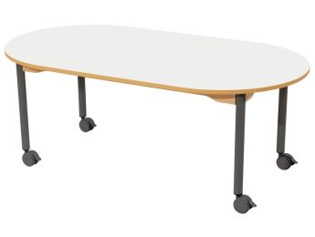 TISCH MIT BESCHICHTETER TISCHPLATTE - FUSSTEIL MIT ROLLEN - Oval 150x80 cm
