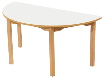 TISCH MIT BESCHICHTETER TISCHPLATTE - FUSSTEIL AUS HOLZ- Halbrund 120x60 cm