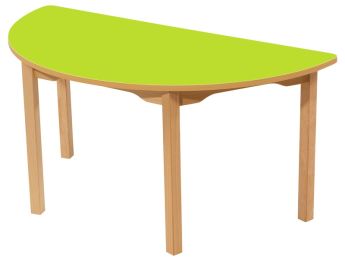 TISCH MIT BESCHICHTETER TISCHPLATTE - FUSSTEIL AUS HOLZ- Halbrund 120x60 cm