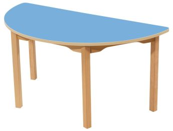 TISCH MIT BESCHICHTETER TISCHPLATTE - FUSSTEIL AUS HOLZ- Halbrund 120x60 cm