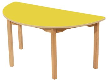 TISCH MIT BESCHICHTETER TISCHPLATTE - FUSSTEIL AUS HOLZ- Halbrund 120x60 cm