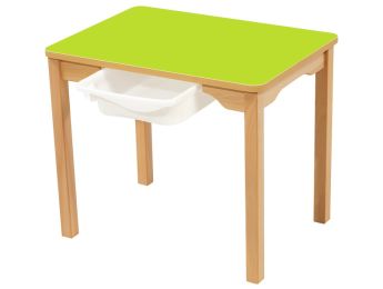 TISCH MIT BESCHICHTETER TISCHPLATTE + BEHÄLTER - FUSSTEIL AUS HOLZ -...