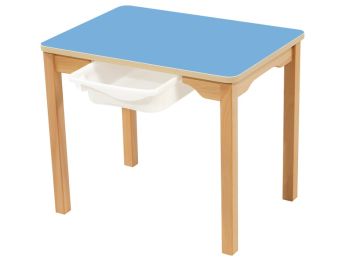 TISCH MIT BESCHICHTETER TISCHPLATTE + BEHÄLTER - FUSSTEIL AUS HOLZ -...