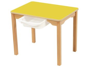 TISCH MIT BESCHICHTETER TISCHPLATTE + BEHÄLTER - FUSSTEIL AUS HOLZ -...