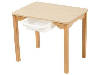 TISCH MIT BESCHICHTETER TISCHPLATTE + BEHÄLTER - FUSSTEIL AUS HOLZ -...