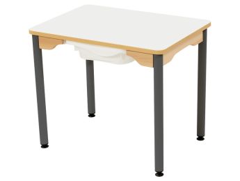 TISCH MIT BESCHICHTETER TISCHPLATTE + BEHÄLTER - METALLFUSSTEIL GRAU -...