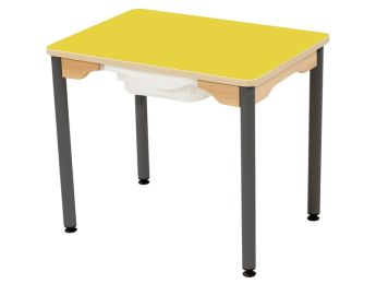 TISCH MIT BESCHICHTETER TISCHPLATTE + BEHÄLTER - METALLFUSSTEIL GRAU -...