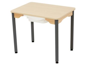 TISCH MIT BESCHICHTETER TISCHPLATTE + BEHÄLTER - METALLFUSSTEIL GRAU -...