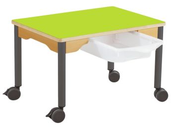 TABLE PLATEAU STRATIFIÉ + BAC - PIÉTEMENT À ROULETTES - Rectangle 70x50 cm