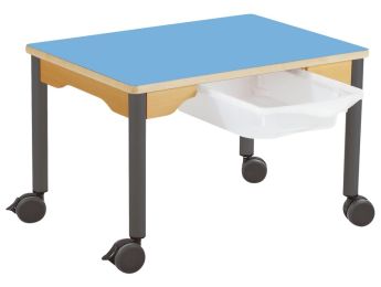 TISCH MIT BESCHICHTETER TISCHPLATTE + BEHÄLTER - FUSSTEIL MIT ROLLEN -...