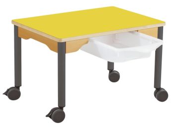 TISCH MIT BESCHICHTETER TISCHPLATTE + BEHÄLTER - FUSSTEIL MIT ROLLEN -...