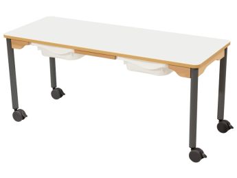 TISCH MIT BESCHICHTETER TISCHPLATTE + BEHÄLTER - FUSSTEIL MIT ROLLEN -...