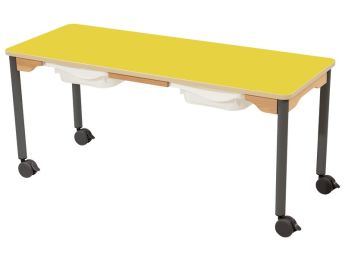 TISCH MIT BESCHICHTETER TISCHPLATTE + BEHÄLTER - FUSSTEIL MIT ROLLEN -...