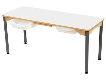 TISCH MIT BESCHICHTETER TISCHPLATTE + BEHÄLTER - METALLFUSSTEIL GRAU - 130x50...