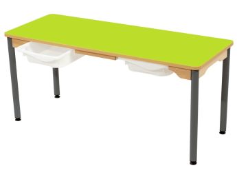 TISCH MIT BESCHICHTETER TISCHPLATTE + BEHÄLTER - METALLFUSSTEIL GRAU - 130x50...