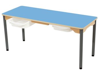 TISCH MIT BESCHICHTETER TISCHPLATTE + BEHÄLTER - METALLFUSSTEIL GRAU - 130x50...