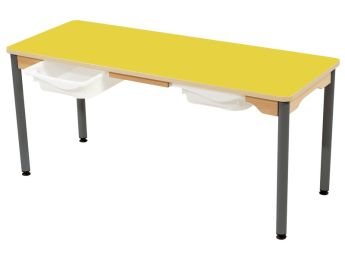 TISCH MIT BESCHICHTETER TISCHPLATTE + BEHÄLTER - METALLFUSSTEIL GRAU - 130x50...