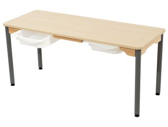 TISCH MIT BESCHICHTETER TISCHPLATTE + BEHÄLTER - METALLFUSSTEIL GRAU - 130x50...