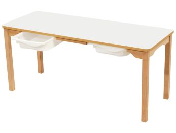 TISCH MIT BESCHICHTETER TISCHPLATTE + BEHÄLTER - FUSSTEIL AUS HOLZ -...