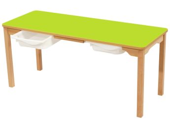 TISCH MIT BESCHICHTETER TISCHPLATTE + BEHÄLTER - FUSSTEIL AUS HOLZ -...