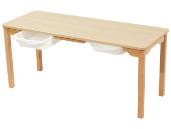 TISCH MIT BESCHICHTETER TISCHPLATTE + BEHÄLTER - FUSSTEIL AUS HOLZ -...