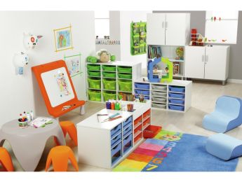MEUBLE MÉLAMINÉ H: 102 cm - L: 70,5 cm 16 bacs bois sur rails