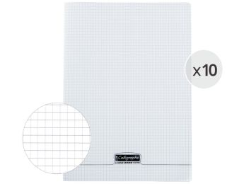 LOT DE 10 CAHIERS POLYPRO 24x32 cm - 96 pages 5x5 mm (petits carreaux)