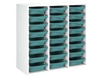 MÖBELSTÜCK MIT MELAMINBESCHICHTUNG H: 102 cm - L: 105 cm 24 Behälter auf...