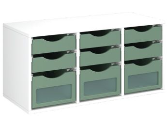 MÖBELSTÜCK MIT MELAMINBESCHICHTUNG H: 51 cm - L: 105 cm 9 Behälter auf...