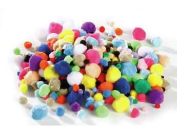 FARBIGE POMPONS IN MEHREREN GRÖSSEN