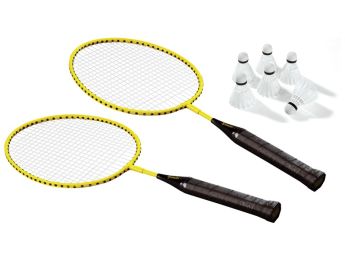 SET OF 2 RACKETS AND 6 BADMINTON SHUTTLECOCKS