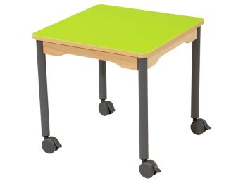 TABLE PLATEAU STRATIFIÉ - PIÉTEMENT À ROULETTES - Carré 60x60 cm