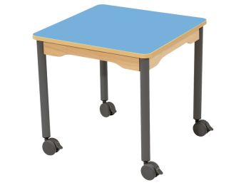 TABLE PLATEAU STRATIFIÉ - PIÉTEMENT À ROULETTES - Carré 60x60 cm