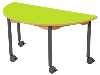 TISCH MIT BESCHICHTETER PLATTE - FUSSTEIL MIT ROLLEN - Halbrund 120x60 cm