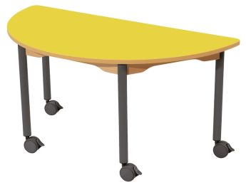 TISCH MIT BESCHICHTETER PLATTE - FUSSTEIL MIT ROLLEN - Halbrund 120x60 cm