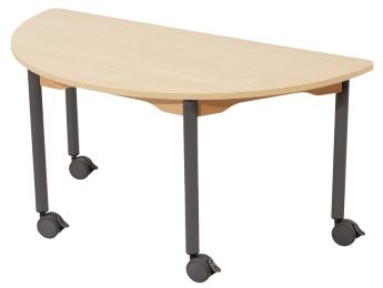 TISCH MIT BESCHICHTETER PLATTE - FUSSTEIL MIT ROLLEN - Halbrund 120x60 cm