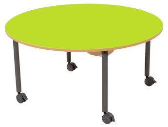 TISCH MIT BESCHICHTETER TISCHPLATTE - FUSSTEIL MIT ROLLEN - Rund Ø 120 cm