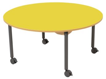 TISCH MIT BESCHICHTETER TISCHPLATTE - FUSSTEIL MIT ROLLEN - Rund Ø 120 cm