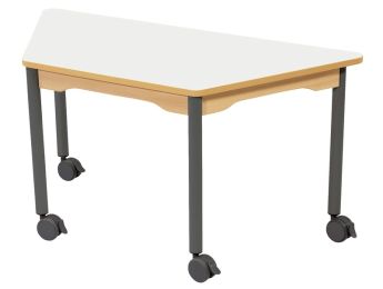 TISCH MIT BESCHICHTETER TISCHPLATTE - FUSSTEIL MIT ROLLEN - Trapezform 120x60 cm