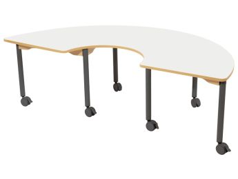 TISCH MIT BESCHICHTETER TISCHPLATTE - FUSSTEIL MIT ROLLEN - Halbrund 180x90 cm