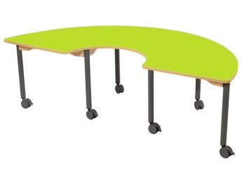 TISCH MIT BESCHICHTETER TISCHPLATTE - FUSSTEIL MIT ROLLEN - Halbrund 180x90 cm