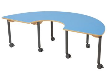 TISCH MIT BESCHICHTETER TISCHPLATTE - FUSSTEIL MIT ROLLEN - Halbrund 180x90 cm