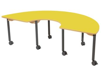 TISCH MIT BESCHICHTETER TISCHPLATTE - FUSSTEIL MIT ROLLEN - Halbrund 180x90 cm