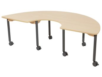 TISCH MIT BESCHICHTETER TISCHPLATTE - FUSSTEIL MIT ROLLEN - Halbrund 180x90 cm