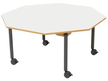 TISCH MIT BESCHICHTETER TISCHPLATTE - FUSSTEIL MIT ROLLEN - Achteckig Ø 120 cm.
